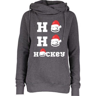 Ho Ho Hockey Funny Santa Hat Hockey Puck Ice Hockey Lover Gift Womens Funnel Neck Pullover Hood