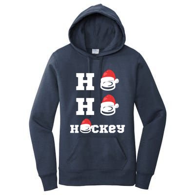 Ho Ho Hockey Funny Santa Hat Hockey Puck Ice Hockey Lover Gift Women's Pullover Hoodie