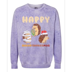 Happy Hallothanksmas Hedgehogs Christmas Gift Colorblast Crewneck Sweatshirt