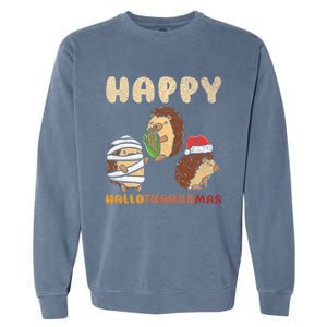 Happy Hallothanksmas Hedgehogs Christmas Gift Garment-Dyed Sweatshirt