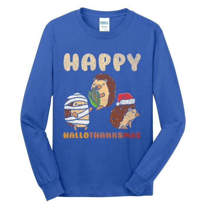 Happy Hallothanksmas Hedgehogs Christmas Gift Tall Long Sleeve T-Shirt