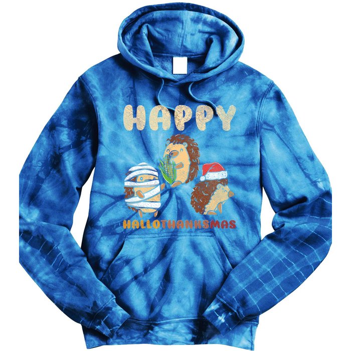 Happy Hallothanksmas Hedgehogs Christmas Gift Tie Dye Hoodie