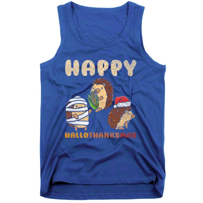 Happy Hallothanksmas Hedgehogs Christmas Gift Tank Top