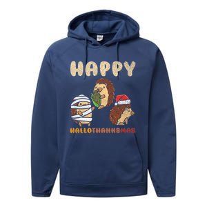 Happy Hallothanksmas Hedgehogs Christmas Gift Performance Fleece Hoodie