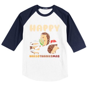 Happy Hallothanksmas Hedgehogs Christmas Gift Baseball Sleeve Shirt