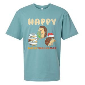 Happy Hallothanksmas Hedgehogs Christmas Gift Sueded Cloud Jersey T-Shirt