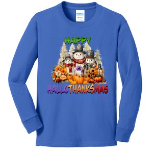 Happy Hallothanksmas Holidays Design Funny Gift Kids Long Sleeve Shirt