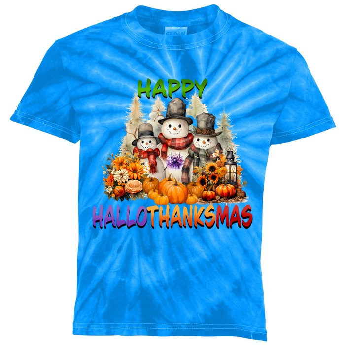 Happy Hallothanksmas Holidays Design Funny Gift Kids Tie-Dye T-Shirt