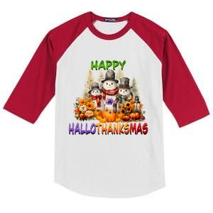 Happy Hallothanksmas Holidays Design Funny Gift Kids Colorblock Raglan Jersey