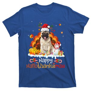 Happy HalloThanksMas Halloween Thanksgiving Christmas Pug T-Shirt