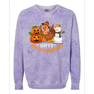 Happy Hallothanksmas Halloween Thanksgiving Christmas Day Gift Colorblast Crewneck Sweatshirt