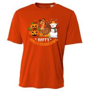 Happy Hallothanksmas Halloween Thanksgiving Christmas Day Gift Cooling Performance Crew T-Shirt