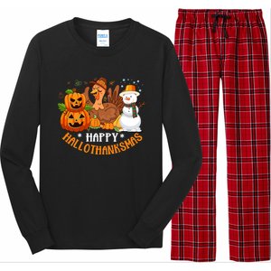 Happy Hallothanksmas Halloween Thanksgiving Christmas Day Gift Long Sleeve Pajama Set