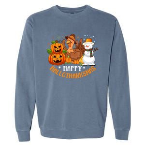 Happy Hallothanksmas Halloween Thanksgiving Christmas Day Gift Garment-Dyed Sweatshirt