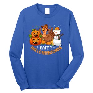 Happy Hallothanksmas Halloween Thanksgiving Christmas Day Gift Long Sleeve Shirt