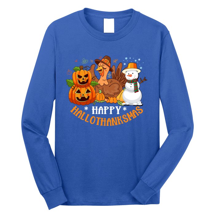 Happy Hallothanksmas Halloween Thanksgiving Christmas Day Gift Long Sleeve Shirt