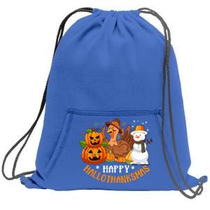 Happy Hallothanksmas Halloween Thanksgiving Christmas Day Gift Sweatshirt Cinch Pack Bag