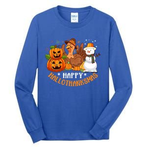 Happy Hallothanksmas Halloween Thanksgiving Christmas Day Gift Tall Long Sleeve T-Shirt