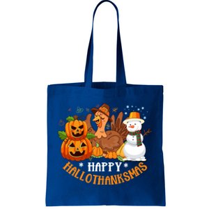 Happy Hallothanksmas Halloween Thanksgiving Christmas Day Gift Tote Bag