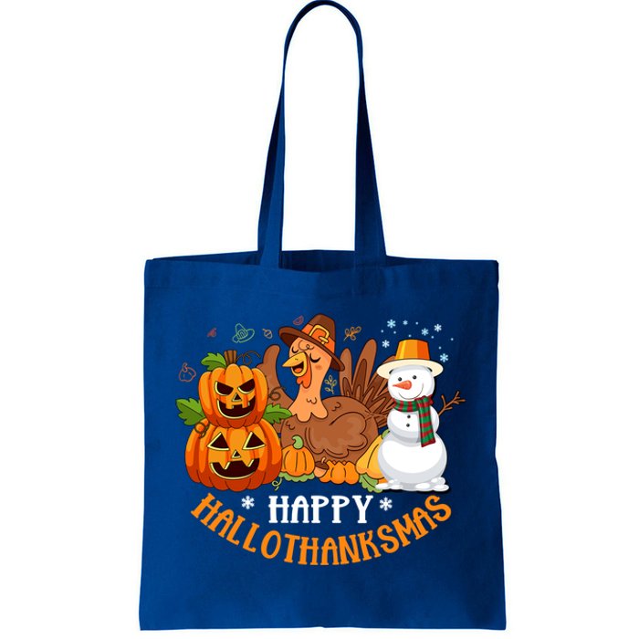 Happy Hallothanksmas Halloween Thanksgiving Christmas Day Gift Tote Bag