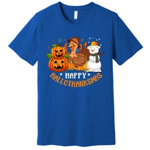 Happy Hallothanksmas Halloween Thanksgiving Christmas Day Gift Premium T-Shirt