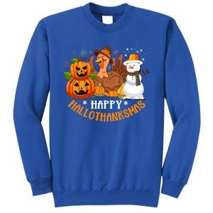 Happy Hallothanksmas Halloween Thanksgiving Christmas Day Gift Tall Sweatshirt