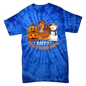 Happy Hallothanksmas Halloween Thanksgiving Christmas Day Gift Tie-Dye T-Shirt