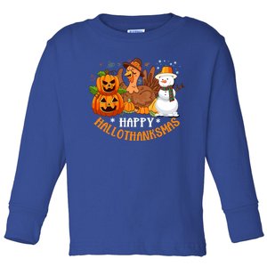 Happy Hallothanksmas Halloween Thanksgiving Christmas Day Gift Toddler Long Sleeve Shirt