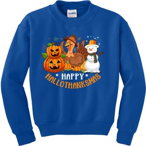 Happy Hallothanksmas Halloween Thanksgiving Christmas Day Gift Kids Sweatshirt