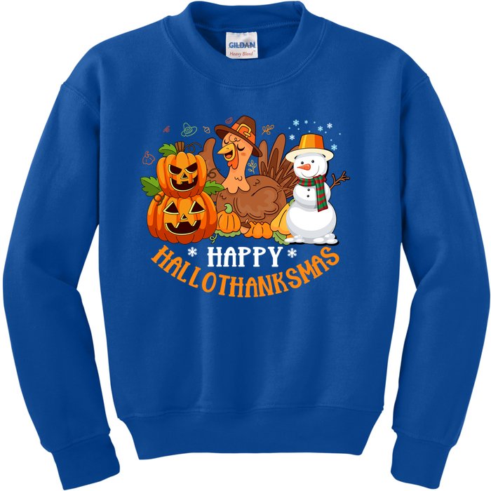 Happy Hallothanksmas Halloween Thanksgiving Christmas Day Gift Kids Sweatshirt