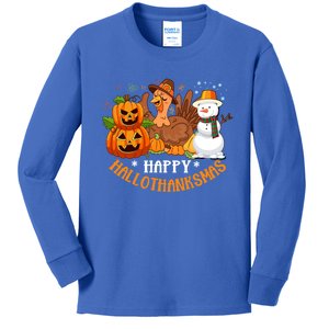 Happy Hallothanksmas Halloween Thanksgiving Christmas Day Gift Kids Long Sleeve Shirt