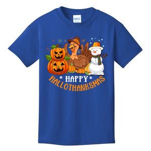 Happy Hallothanksmas Halloween Thanksgiving Christmas Day Gift Kids T-Shirt