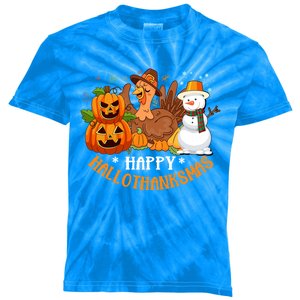 Happy Hallothanksmas Halloween Thanksgiving Christmas Day Gift Kids Tie-Dye T-Shirt