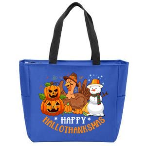 Happy Hallothanksmas Halloween Thanksgiving Christmas Day Gift Zip Tote Bag