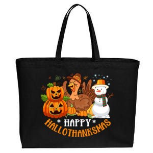 Happy Hallothanksmas Halloween Thanksgiving Christmas Day Gift Cotton Canvas Jumbo Tote