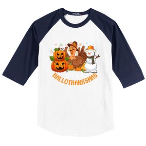 Happy Hallothanksmas Halloween Thanksgiving Christmas Day Gift Baseball Sleeve Shirt