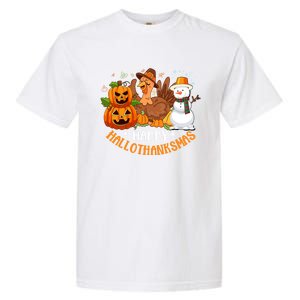 Happy Hallothanksmas Halloween Thanksgiving Christmas Day Gift Garment-Dyed Heavyweight T-Shirt