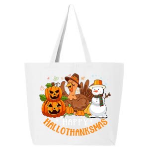 Happy Hallothanksmas Halloween Thanksgiving Christmas Day Gift 25L Jumbo Tote