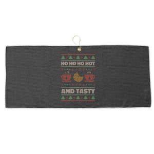 Ho Ho Ho Hot And Tasty Funny Christmas Cookie Ugly Sweater Gift Large Microfiber Waffle Golf Towel