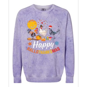 Happy Hallothanksmas Halloween Thanksgiving Xmas Chicken Colorblast Crewneck Sweatshirt