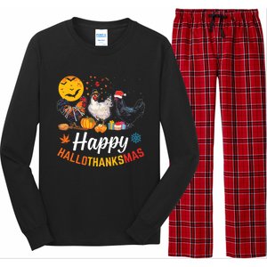 Happy Hallothanksmas Halloween Thanksgiving Xmas Chicken Long Sleeve Pajama Set