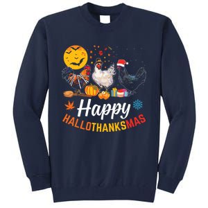 Happy Hallothanksmas Halloween Thanksgiving Xmas Chicken Tall Sweatshirt