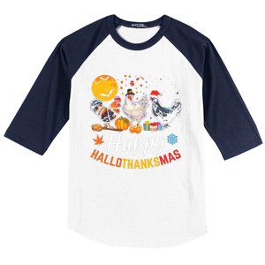 Happy Hallothanksmas Halloween Thanksgiving Xmas Chicken Baseball Sleeve Shirt