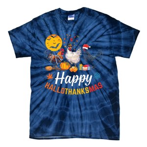 Happy Hallothanksmas Halloween Thanksgiving Xmas Chicken Tie-Dye T-Shirt