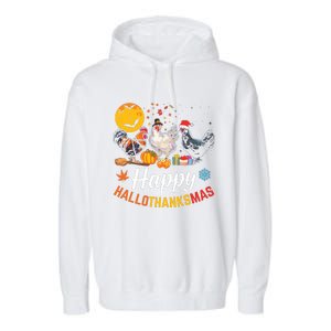 Happy Hallothanksmas Halloween Thanksgiving Xmas Chicken Garment-Dyed Fleece Hoodie