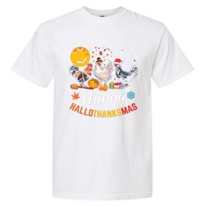 Happy Hallothanksmas Halloween Thanksgiving Xmas Chicken Garment-Dyed Heavyweight T-Shirt