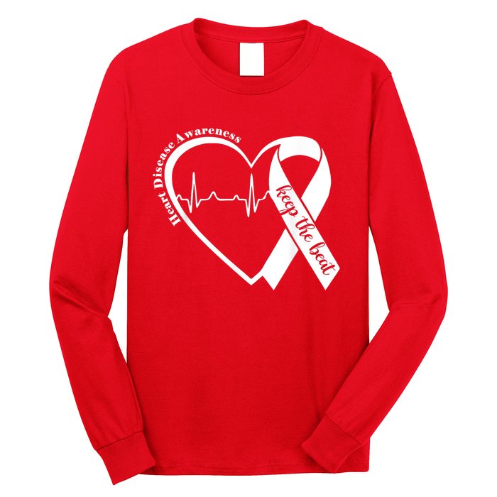 Heart Health Heart Disease Awareness Heartbeat Chd Wear Red Long Sleeve Shirt