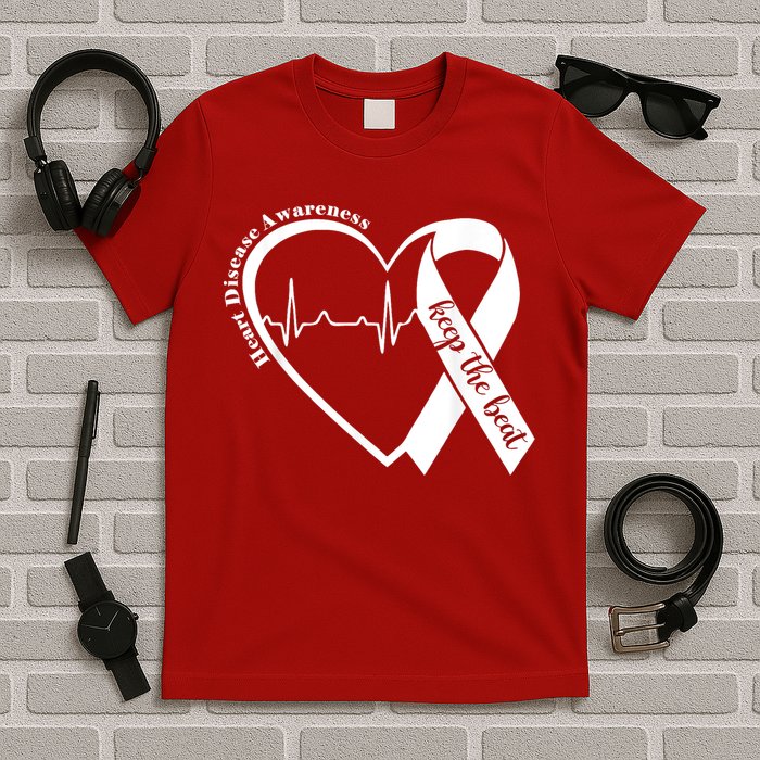 Heart Health Heart Disease Awareness Heartbeat Chd Wear Red T-Shirt