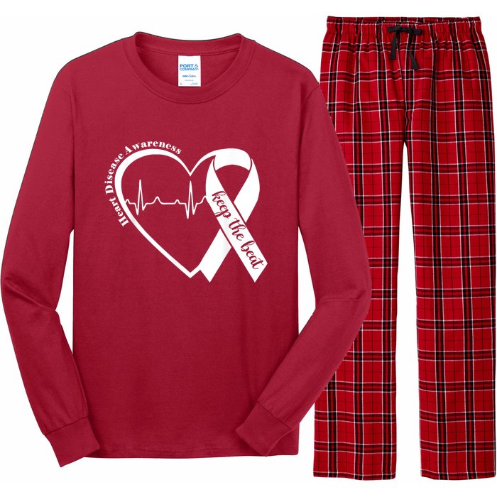 Heart Health Heart Disease Awareness Heartbeat Chd Wear Red Long Sleeve Pajama Set