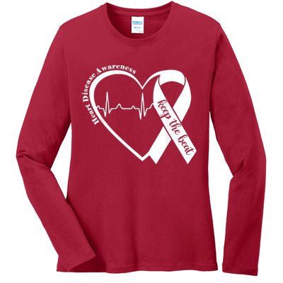 Heart Health Heart Disease Awareness Heartbeat Chd Wear Red Ladies Long Sleeve Shirt